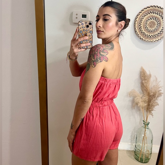 TOXIK | Women's Coral Pink Linen Strapless Romper NWOT MEDIUM - Picture 7 of 9